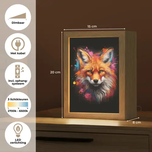 Graffiti - Vos - Zwart - Pop art Light Box met kabel (Tafellamp) klein -USP_NL