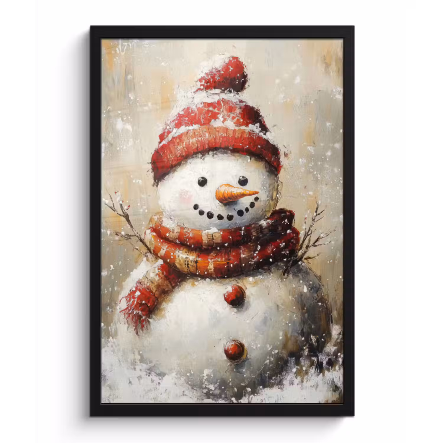 Poster met lijst - Sneeuwpop - Winter - Sneeuw - Beige