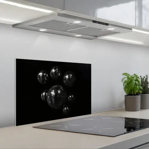 Discoballen - Minimalistisch - Zwart keuken achterwand spatscherm klein -3d_schuin