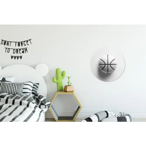 Basketbal - Wit - Schaduw - Lijnen Wandcirkel aluminium klein -kinderkamer