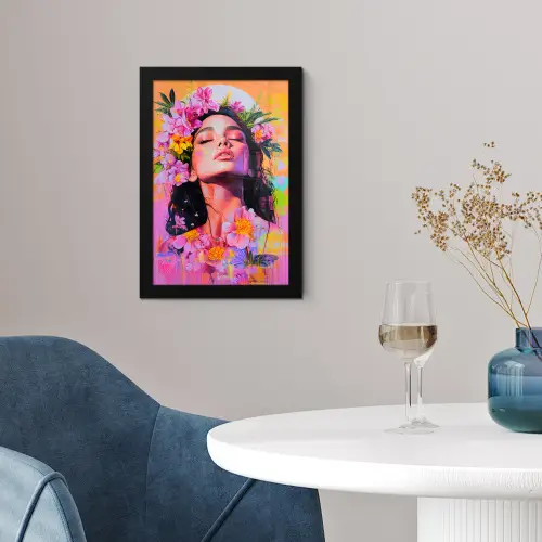 Portret - Bloemenkroon - Vrouw fotolijst zwart zonder passe partout klein -sfeer4