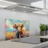 Schotse hooglander - Natuur - Kleurrijk - Bloemen keuken achterwand spatscherm klein -3d_schuin