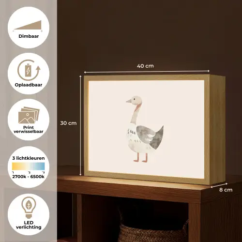 Gans - Dier - Pastel kleuren Light Box met batterij (Wandlamp kind) middel -USP_websiteoverzichtNL