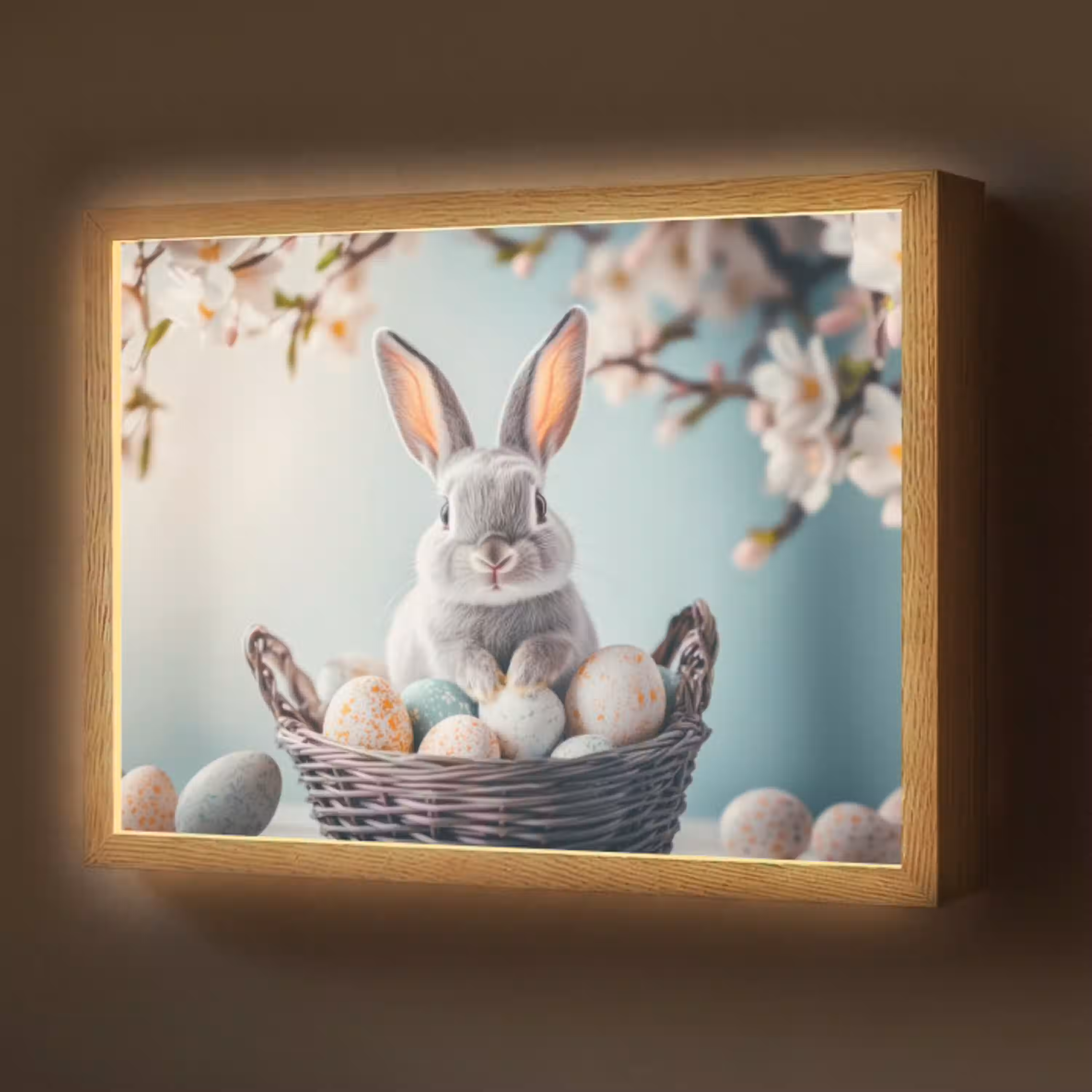 Konijn - Eieren - Mand Light Box met batterij (Wandlamp) middel -z3d_website