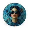 Vrouw - Bloemen - Vlinders - Blauw - Abstract Wandcirkel aluminium klein -3d