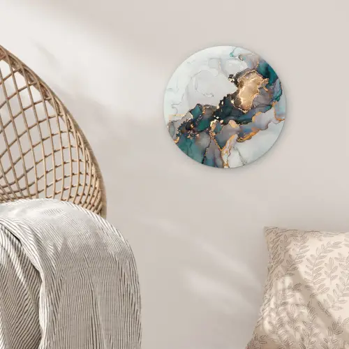 Blauw - Marmer - Goud Wandcirkel kunststof plaat 5mm dik klein -sfeer5