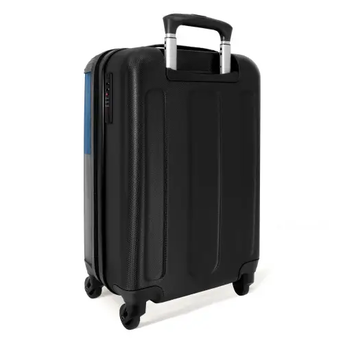 Blauwe auto met roze vlammen NBS - Handbagage koffer - Kinderen Unisex middel -achterkant