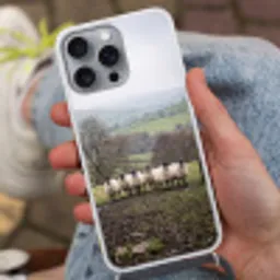 Schapen - Rij - Weide - Dieren - Platteland Hoesje iPhone 16 Pro Max met koord klein -sfeer3
