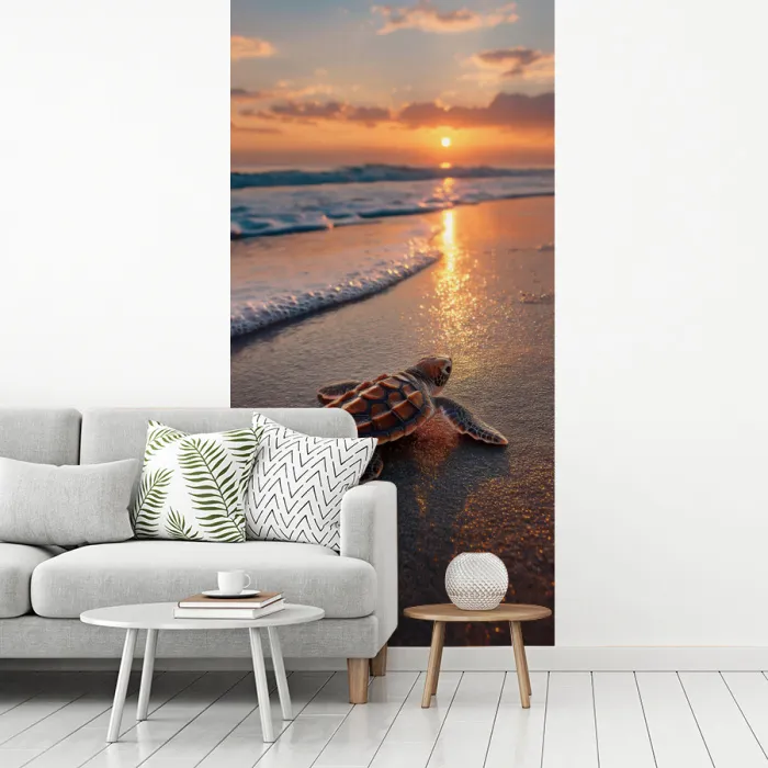 Schildpad - strand - Zonsondergang fotobehang vinyl groot -woonkamer