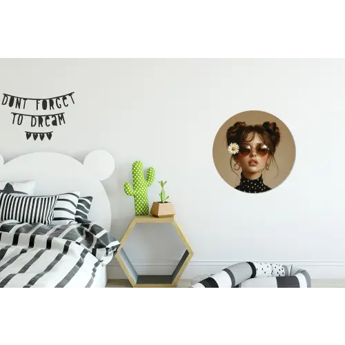 Vrouw - Beige - Bloem - Modern - Portret Wandcirkel aluminium klein -kinderkamer