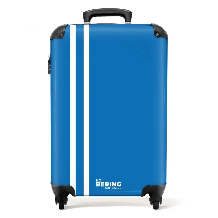 Helderblauwe achtergrond met dubbele witte zijstrepen links NBS - Handbagage koffer - Kinderen Unisex middel -productfoto_recht