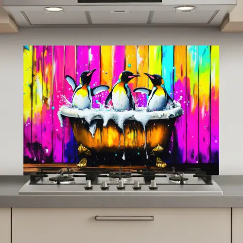 Pinguïns - Badkuip - Kleurrijk - Schuim keuken achterwand spatscherm klein -3d_website
