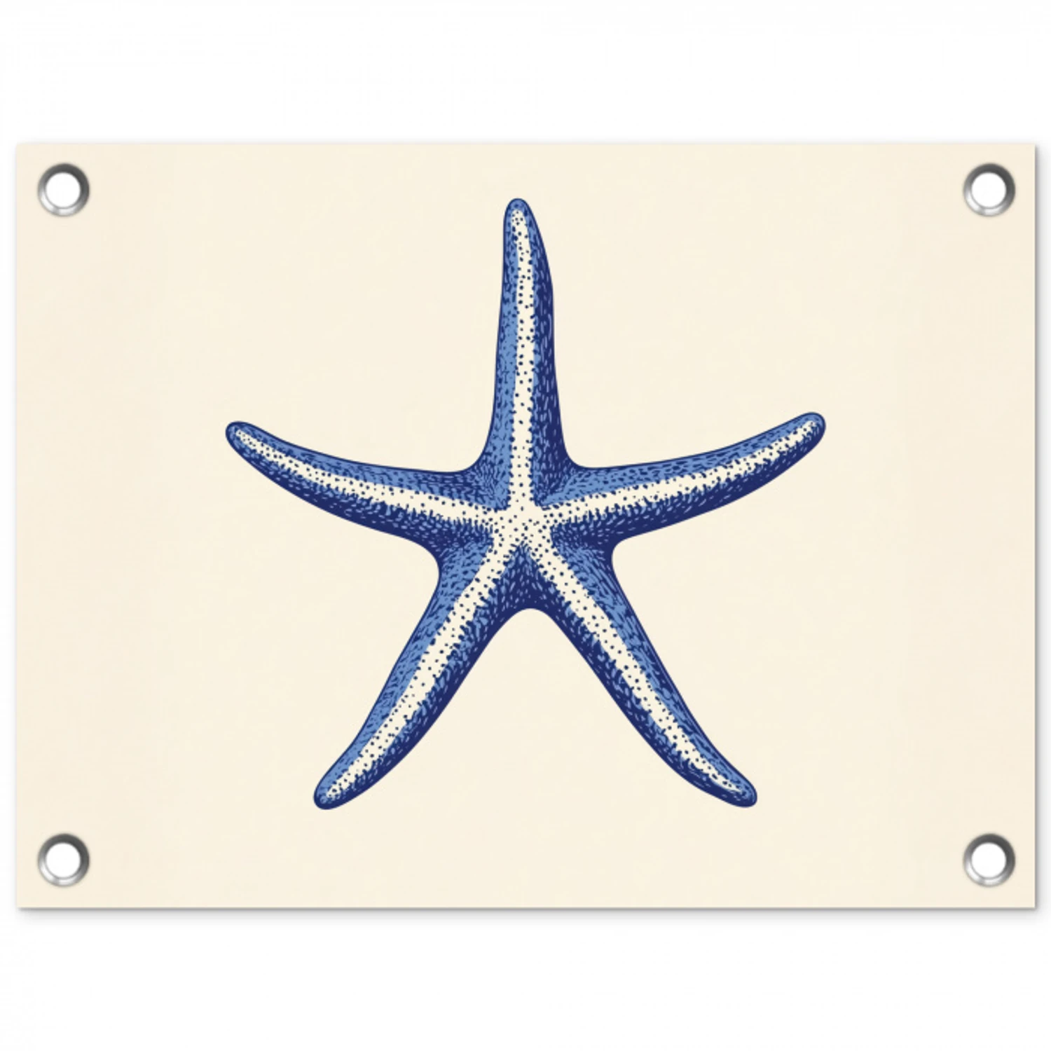 Blauwe zeester - Minimalistisch - Beige tuinposter los doek klein -3d