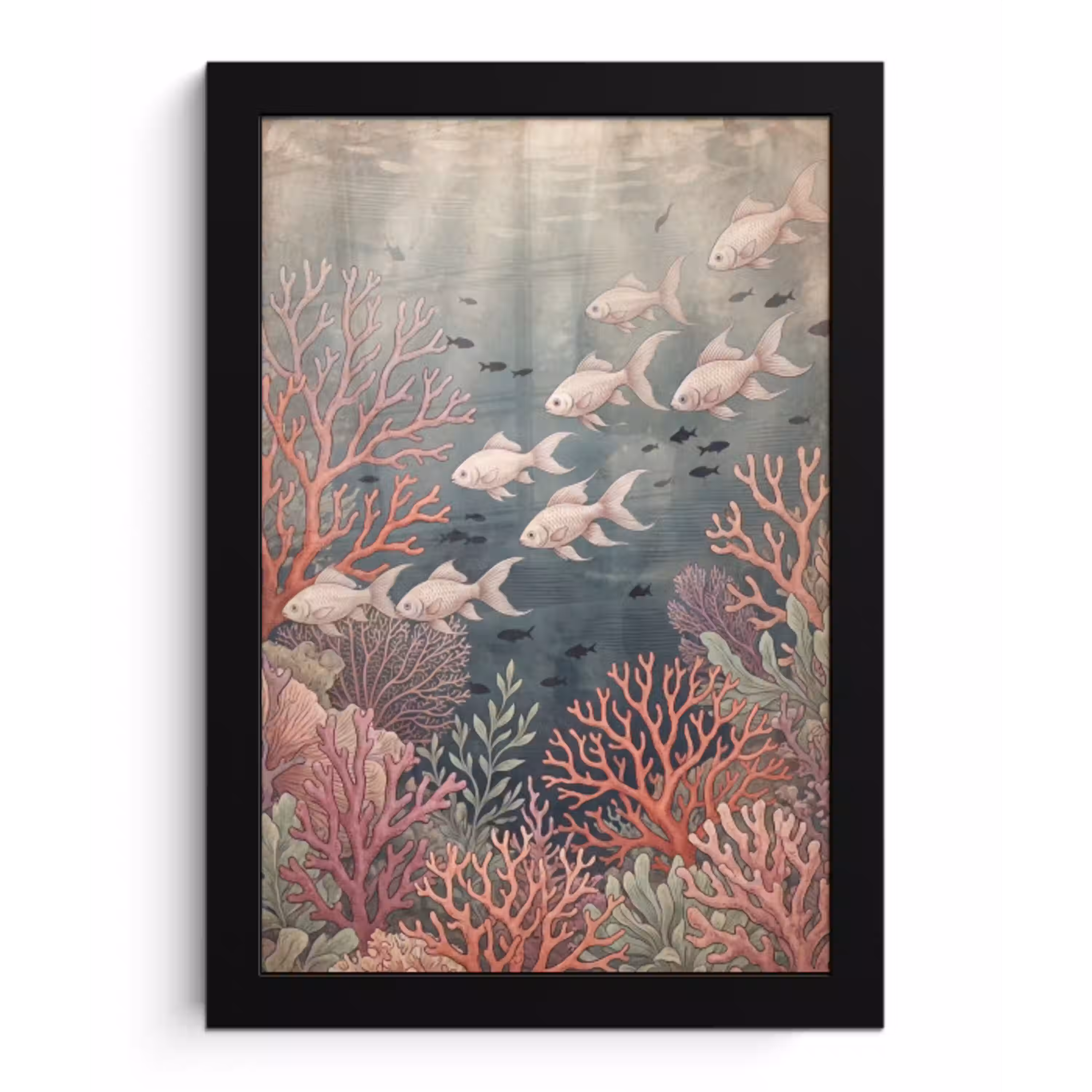 Vis - Koraal - Onderwater - Illustratie - Vintage fotolijst zwart zonder passe partout klein -3d