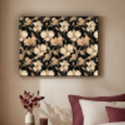 Orchideeën - Lijntekening - Patroon - Beige - Zwart Textielframe zwart klein 947 -sfeer1