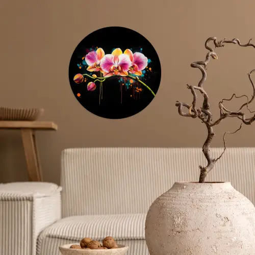 Orchidee - Graffiti - Kleurrijk - Bloemen - Abstract Wandcirkel behangsticker klein -sfeer1