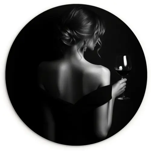 Vrouw - Wijn - Jurk Wandcirkel kunststof plaat 5mm dik klein -3d