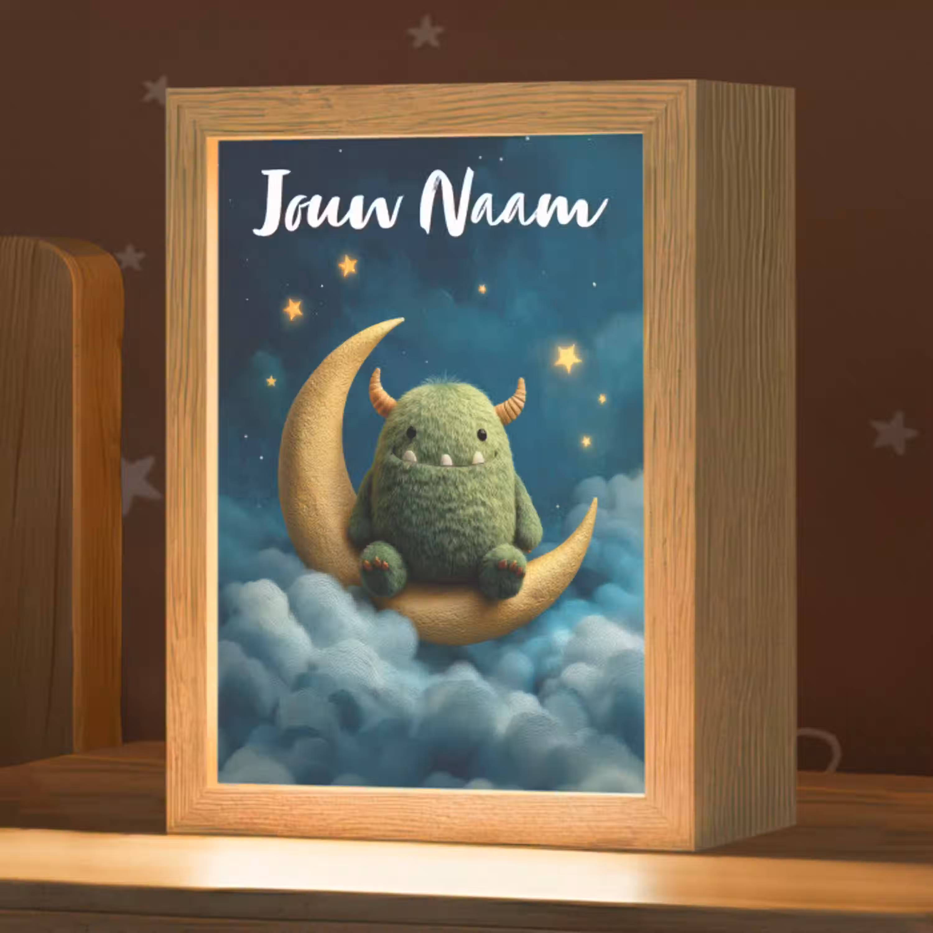 Monster - Groen - Maan - Wolken Light Box met kabel (Kinderlampje) klein -zzz_3d_website