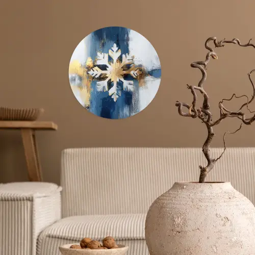 Abstract - Winter - Sneeuwvlok - Sneeuw - Goud Wandcirkel behangsticker klein -sfeer1