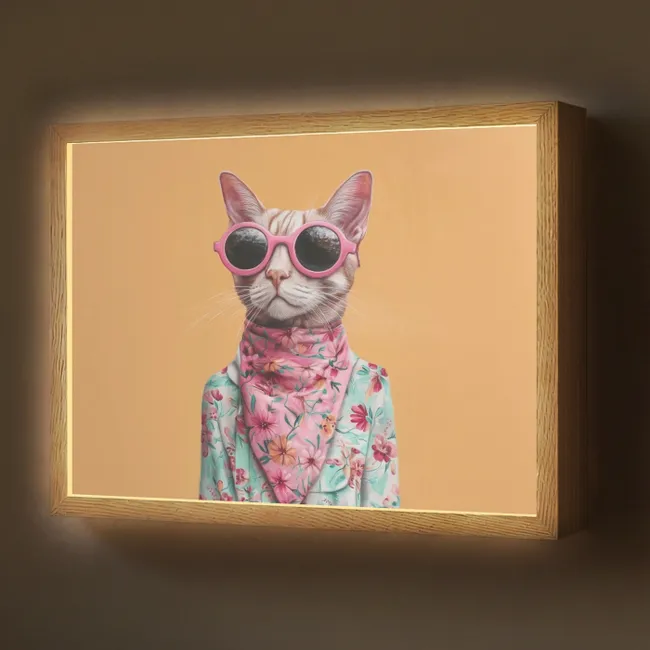 Lightbox - Wandleuchte - Sonnenbrille - Katze - Halstuch - Blumen