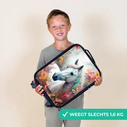 Wit paard omringd door bloemen Kinderkoffer - Zwart klein -sfeer4_NL