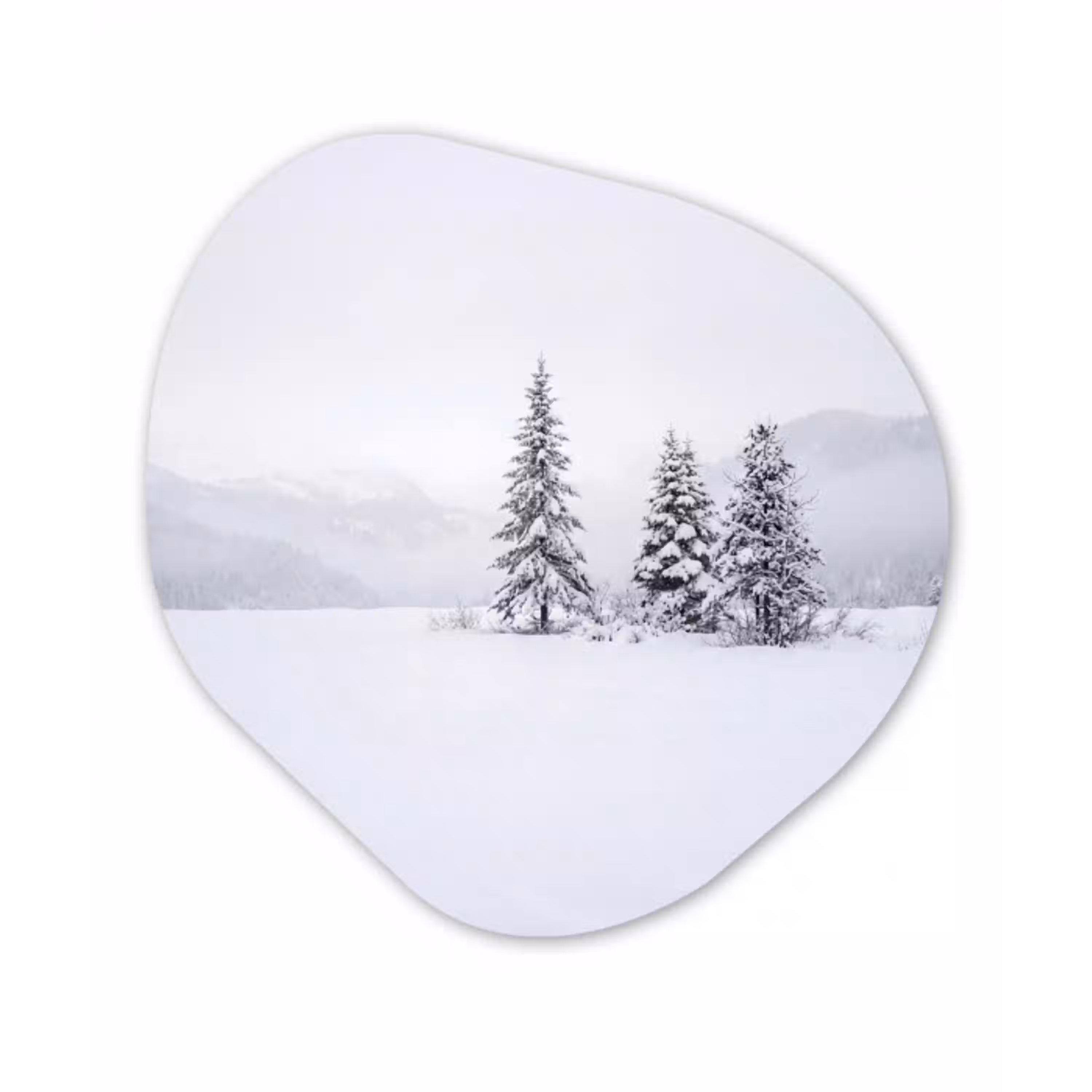 Fijnsparren - Sneeuw - Winter - Landschap - Stilte Wandcirkel Organisch Aluminium middel -3d