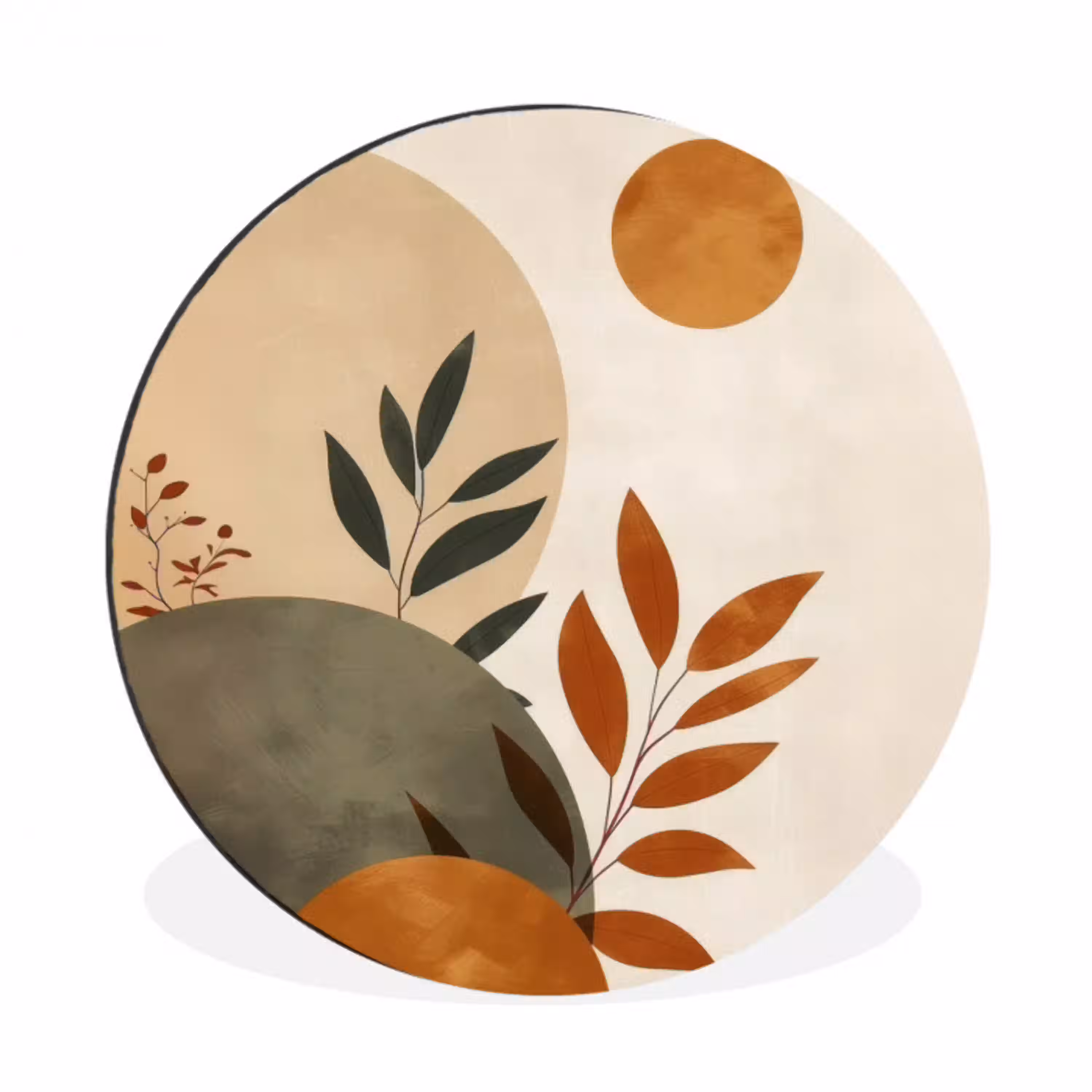 Vormen - Rond - Bladeren - Beige Wandcirkel aluminium klein -3d