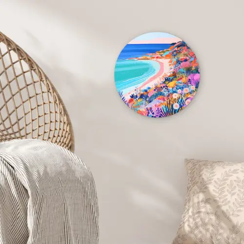 Bloemenweide - Zee - Zomers Wandcirkel kunststof plaat 5mm dik klein -sfeer5