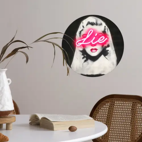 Neon - Letters - Vintage - Vrouw Wandcirkel behangsticker klein -sfeer3