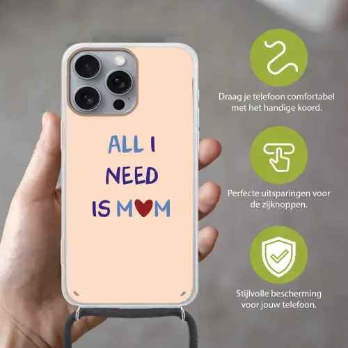 Moeder - Tekst - Hartje - Rood Hoesje iPhone 16 Pro Max met koord klein -sfeer2_NL