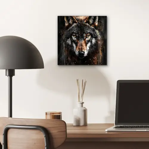 Dieren - Wolf - Portret - Zwart - Bruin aluminium wit klein -sfeer5