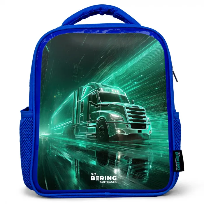 Vrachtwagen - Neon - Groen - Stad Kinderrugzak - Blauw middel -3d