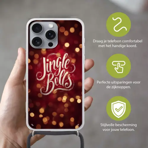 Jingle - Bells - Kerst - Rood Hoesje iPhone 16 Pro Max met koord klein -sfeer2_NL