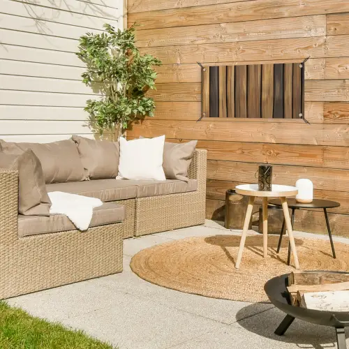 Hout - Planken - Natuurtinten tuinposter los doek klein -sfeer4