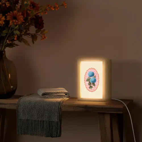 Bloemen - Blauw - Lijst - Bladeren Light Box met kabel (Tafellamp) klein -sfeer4