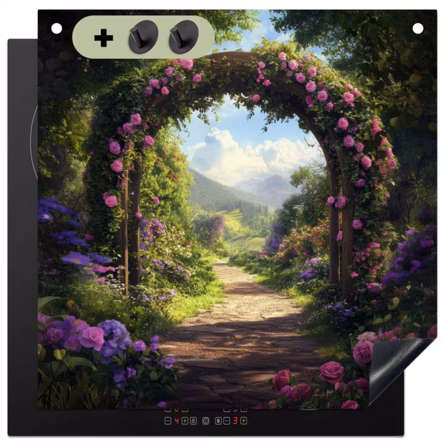 Inductie beschermer en spatscherm (2in1) - Doorkijk - Rozenboog - Uitzicht - Landschap - Bloemen