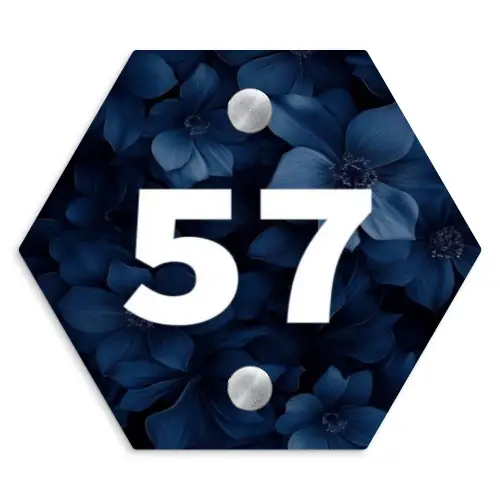 Blauwe bloemen - Traditioneel Naambord Hexagon klein -3d
