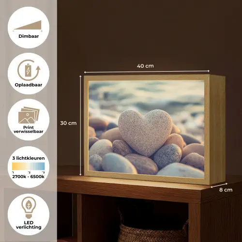 Hart - Stenen - Natuur - Keien - Zen - Kiezelstenen Light Box met batterij (Wandlamp) middel -USP_websiteoverzichtNL