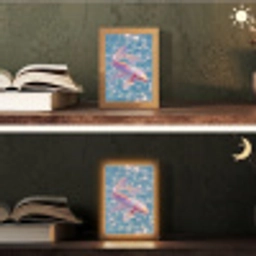 Vis - Water - Blauw - Licht Light Box met kabel (Tafellamp) klein -sfeer3