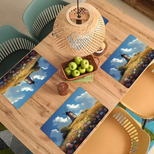 Windmolen - Heuvel - Bloemen - Kleurrijk Placemat vinyl groot -zzsfeer5_Kitchenyeah-website