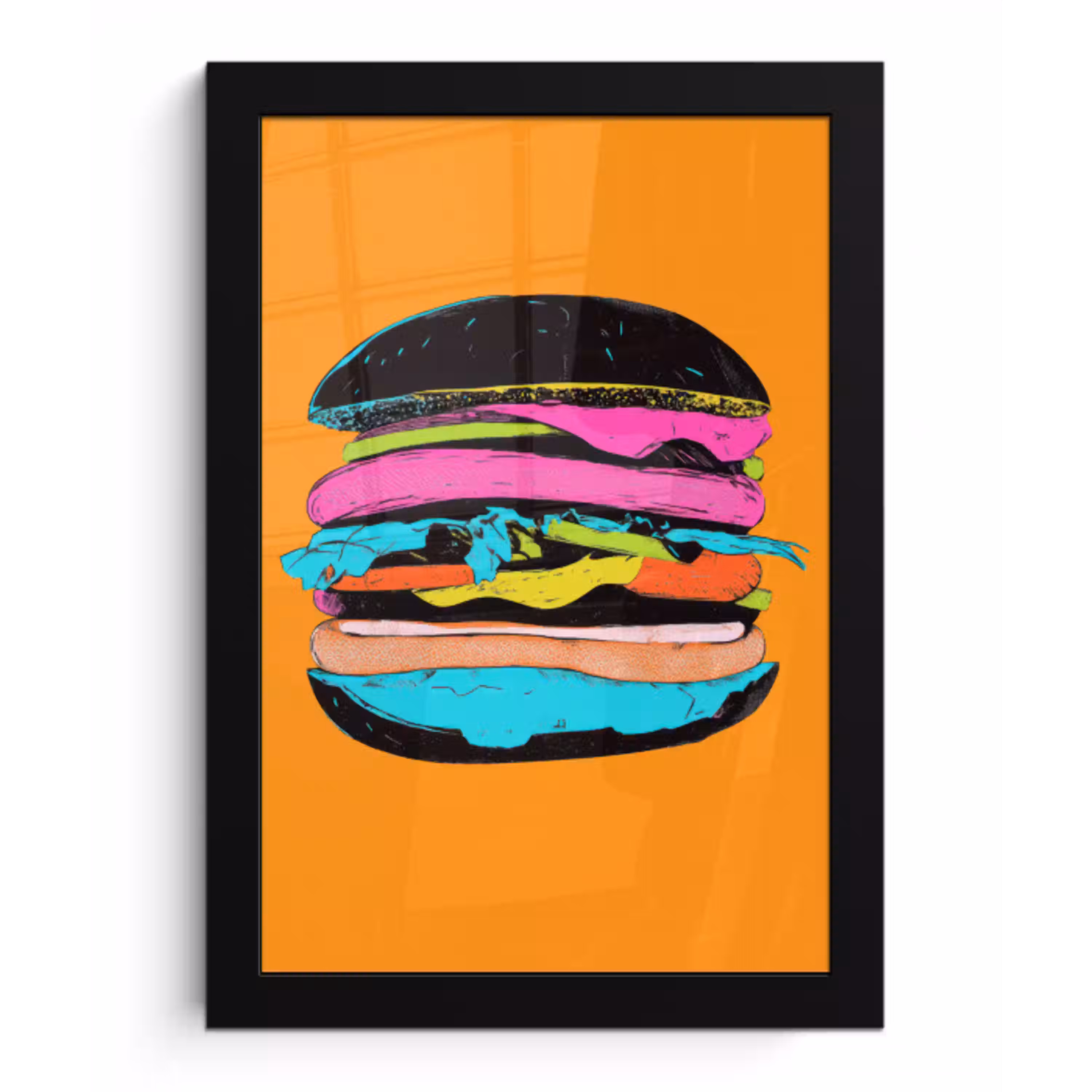 Hamburger - Kleurrijk - Speels fotolijst zwart zonder passe partout klein -3d