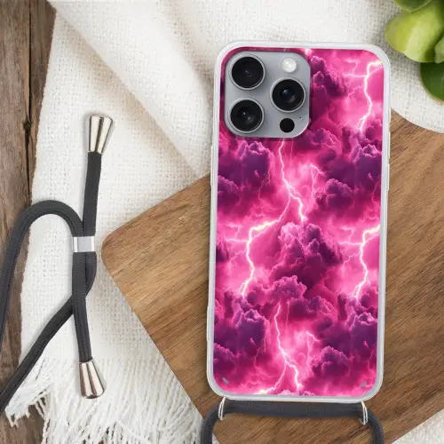 Roze - Onweer - Wolken Hoesje iPhone 16 Pro Max met koord klein 804 -sfeer4