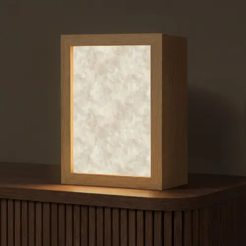 Beige - Reliëfstructuur - Natuursteen Light Box met kabel (Tafellamp) klein 925 -z3d_website