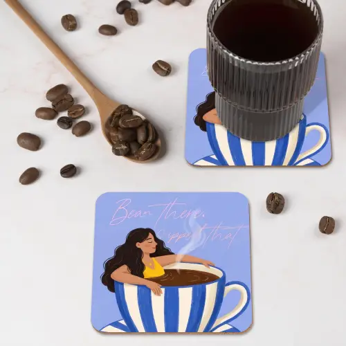 Mok - Koffie - Vrouw - Paars onderzetter kurk middel -sfeer2