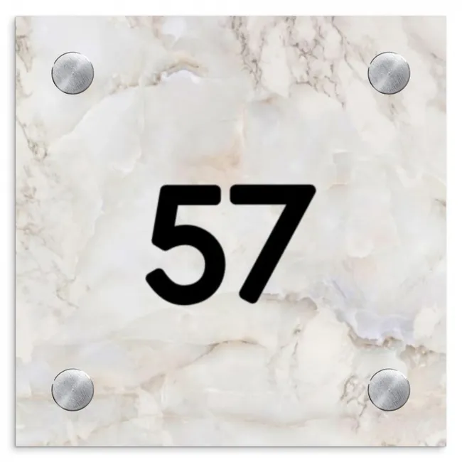 Beige marmer - Traditioneel Naambord Vierkant klein -3d