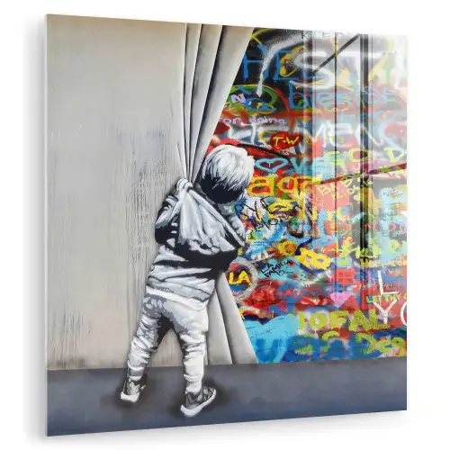 Graffiti - Illusie - Jongen - Street art plexiglas 5mm klein -zzzproduct_nieuw