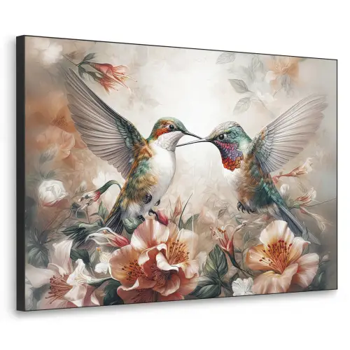 Kolibrie - Vogels - Bloemen - Natuur Textielframe zwart klein -3d