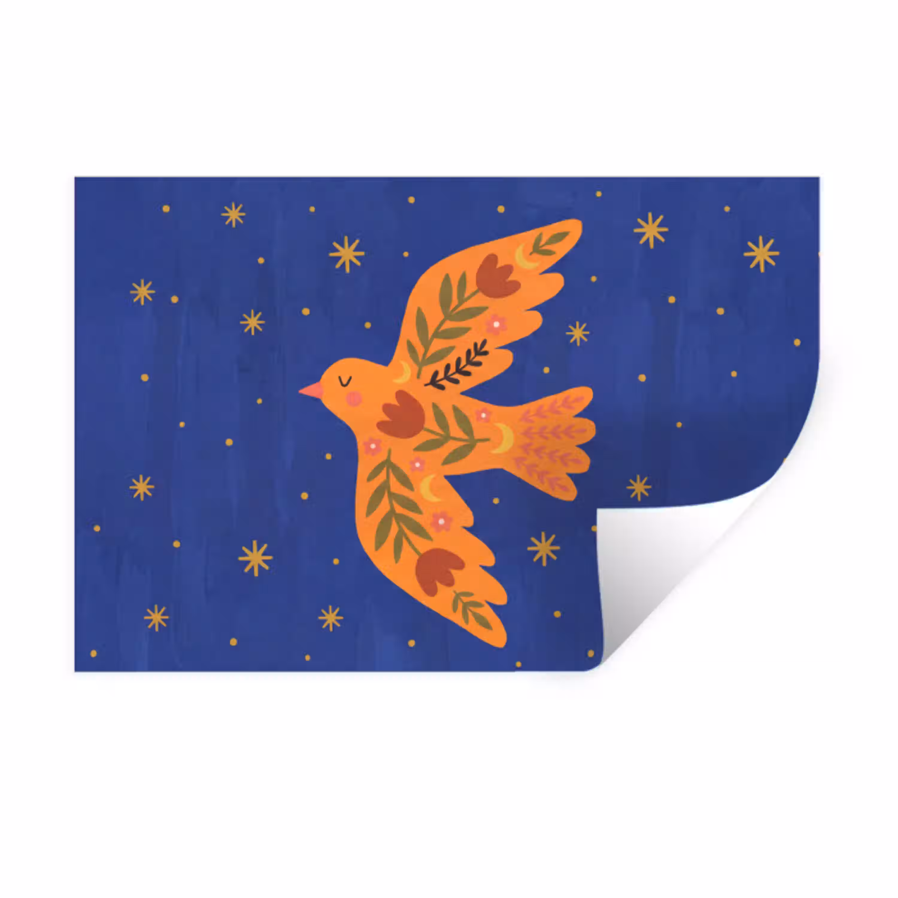 Vogel - Bloemen - Decoratief - Oranje - Blauw Muursticker klein -3d