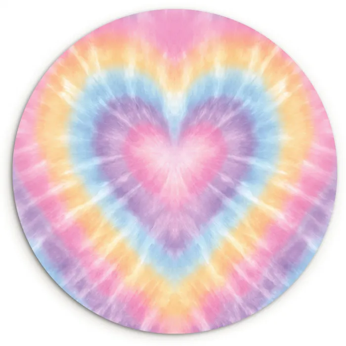 Hartvorm - Pastelkleuren - Tie Dye Wandcirkel kunststof plaat 5mm dik klein -3d