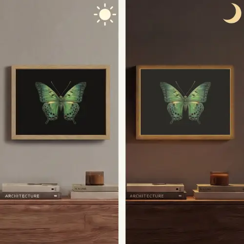 Vlinder - Groen - Diepte Light Box met batterij (Wandlamp) middel -sfeer3